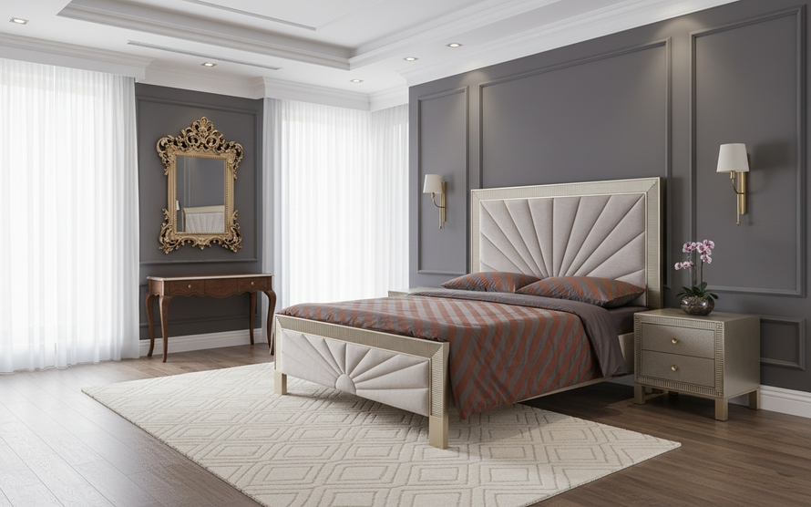 Stilig Bedroom ST900Q Łóżko tapicerowane 160cm + 2 szafki nocne ST901